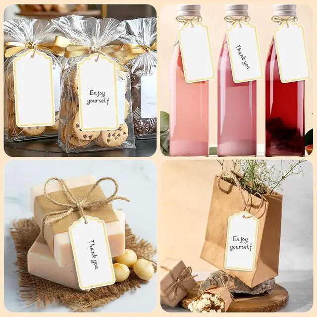 Alt view image 6 of 7 - 120 PCS Tags with String 3.5''×2'' Gold Foil Metallic Gift Tags