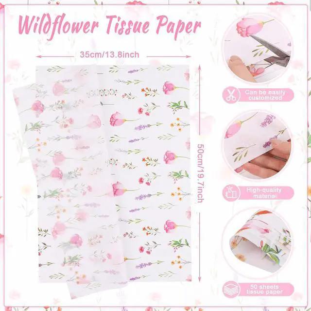 Alt view image 2 of 7 - CCINEE 50 Sheets Floral Tissue Paper, 14x20 Inch Spring Wildflower Gift Wrapping Tissue Paper for Gift Bags Bouquet Wrapping DIY Crafts Box Fillers Wedding Birthday Party Decorations