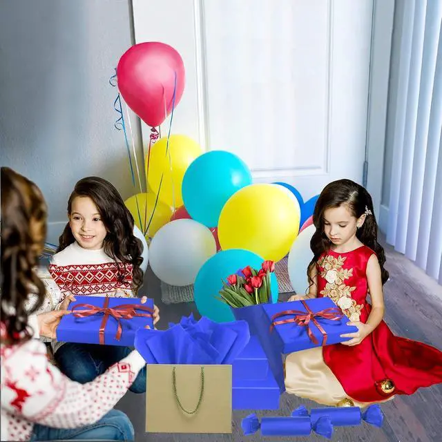 Alt view image 6 of 7 - 100 Sheets Blue Tissue Paper Artdly 14 x 20 Inches Blue Wrapping Paper Bulk for Weddings Birthday DIY Project Christmas