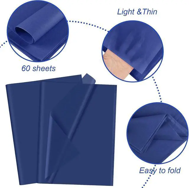 Alt view image 3 of 7 - CHRORINE 60 Sheets Navy Blue Tissue Paper Art Gift Wrapping Tissue Paper Bulk for DIY Crafts Decor Birthday Holiday Boys Party 20 x 14.5 inches