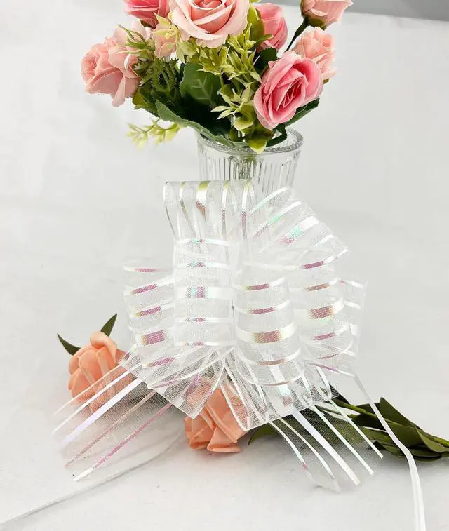 Alt view image 4 of 4 - 8 Pcs 6 Inches Large Pull Bows, Bow for Gift Wrapping,Gift Bows for Presents (White)