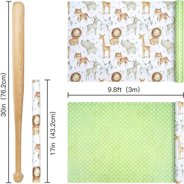 Alt view image 7 of 7 - RUSPEPA Neutral Baby Shower Reversible Wrapping Paper Roll, Mini Roll, Cute Safari Jungle Animals & Green Polka Dots Gift Wrap for Kids' Birthday, Baby Shower, Nursery Celebrations, 17 Inch x 9.8 Feet
