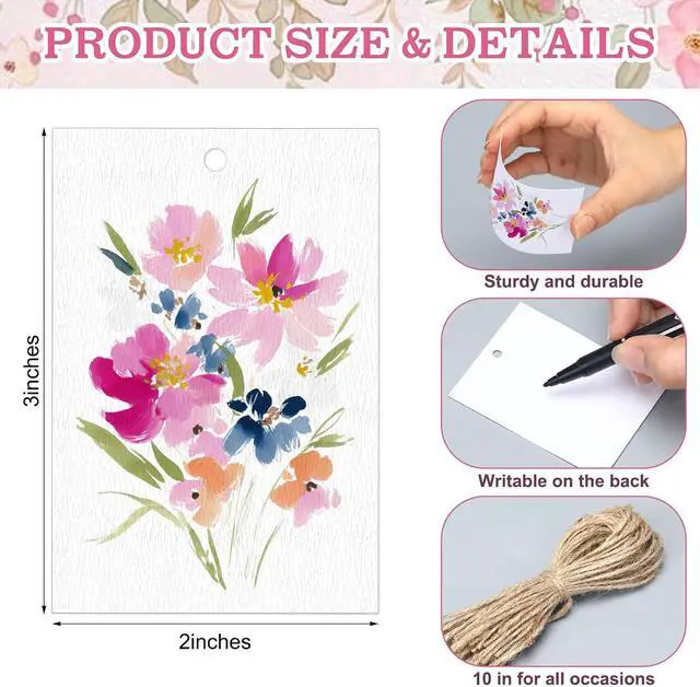Alt view image 2 of 7 - AmazingSpark 50 Set Gift Tags with String, Summer, Watercolor
