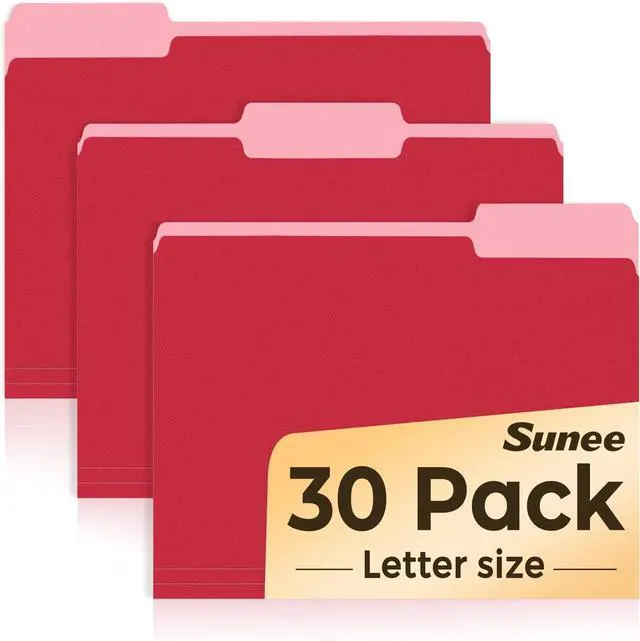 Main image of SUNEE File Folders, 30 Pack Manilla Folders 8.5 x 11, Colored File Folder Home Office School Supplies for Documents Files Paper, Red