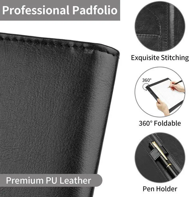Alt view image 5 of 7 - Professional Padfolio Portfolio Binder, Faux Leather, Black