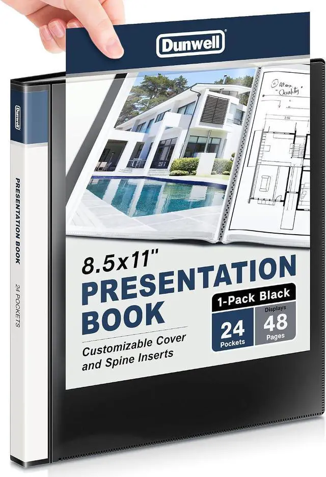 Main image of Dunwell Presentation Binder 24-Pocket, 8.5x11 Portfolio Book, Black