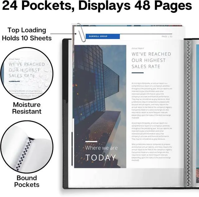 Alt view image 3 of 7 - Dunwell Presentation Binder 24-Pocket, 8.5x11 Portfolio Book, Black