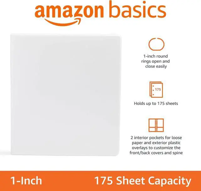 Alt view image 4 of 4 - Amazon Basics 3-Ring Binder, 1-Inch, Customizable, with Pockets for Organization, White, 1-Pack