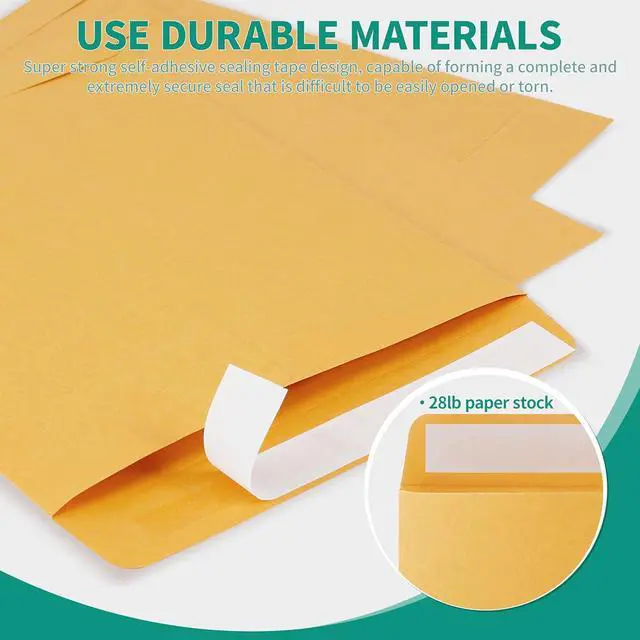 Alt view image 4 of 6 - 9x12 Catalog Mailing Envelopes - 24 Count, Self Seal Stay Flat Brown Kraft Envelopes, Heavy Duty Shipping Mailers for Documents, Photos & Letters, Peel & Seal Closure