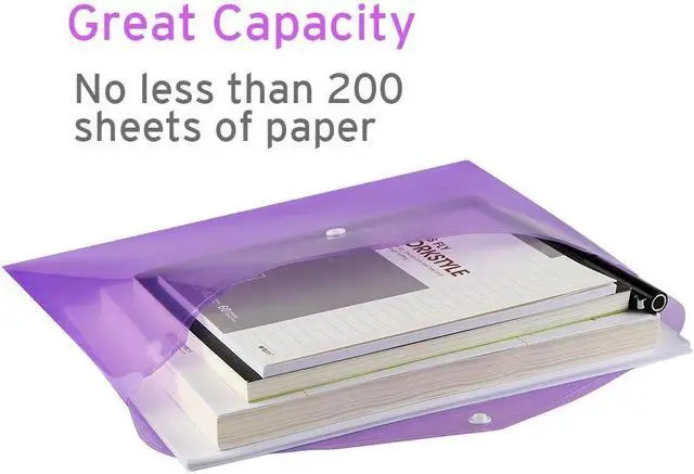Alt view image 7 of 7 - Sooez 12 Pack Folders Plastic Envelopes with Snap Closure, Clear Plastic File Folder for Document, Letter A4 Size Poly File Envelopes with Label Pocket for Home Work Office Organizer, 6 Colors