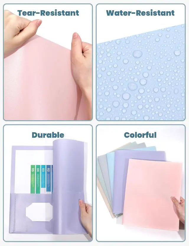 Alt view image 3 of 7 - SUNEE Folders with Pockets (6 Pack, Pastel Colors), Plastic Folder with Pocket, Poly Folder for Documents Letter Size, 2 Pocket Folders for Kids, Home, School, Office