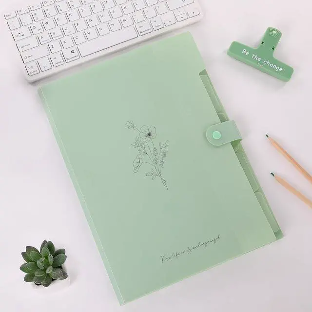 Alt view image 2 of 7 - SKYDUE Expanding File Folder with 5 Pockets, Aesthetic Accordion File Organizer, Portable Document Paper Bill Receipt Organizer, School Office Supplies, Letter/A4 Size, (1, Pea Green)