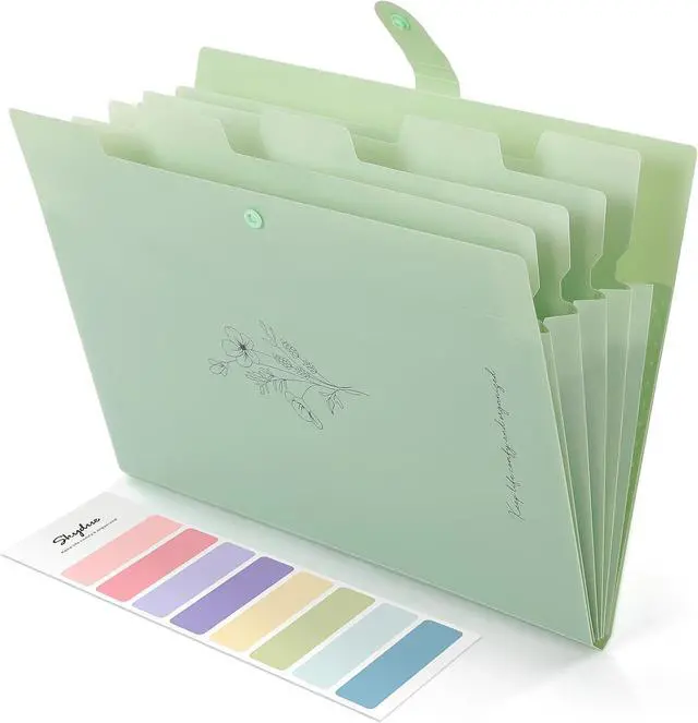 Main image of SKYDUE Expanding File Folder with 5 Pockets, Aesthetic Accordion File Organizer, Portable Document Paper Bill Receipt Organizer, School Office Supplies, Letter/A4 Size, (1, Pea Green)