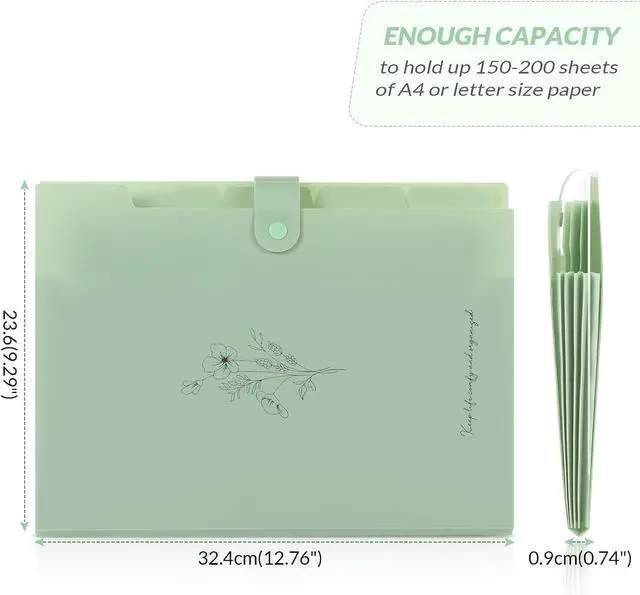 Alt view image 5 of 7 - SKYDUE Expanding File Folder with 5 Pockets, Aesthetic Accordion File Organizer, Portable Document Paper Bill Receipt Organizer, School Office Supplies, Letter/A4 Size, (1, Pea Green)