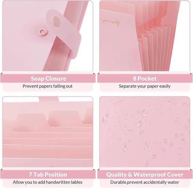 Alt view image 2 of 7 - SKYDUE Expanding File Folder, Accordion File Organizer with 8 Pockets, Expandable Document Paper Receipt Holder for School Office Hospital, Letter/A4 Size Pink