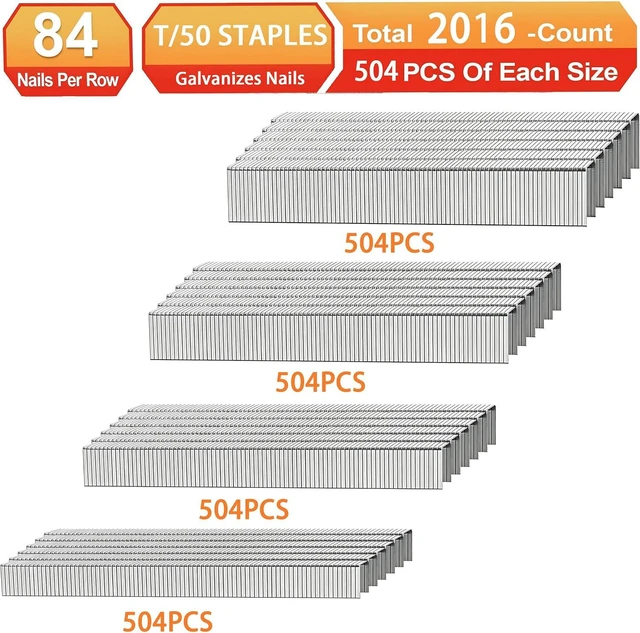 Alt view image 3 of 7 - 20 Gauge Galvanized T/50 Staples,5/16"+3/8"+1/2"+9/16":2016pcs