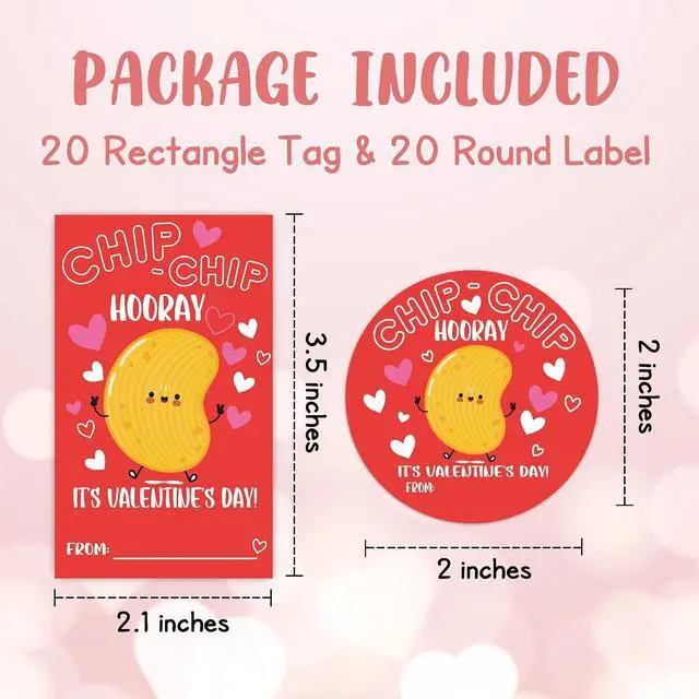 Alt view image 2 of 6 - Happy Valentine's Day Sticker Set, Chips Kids Valentine Label, 40 Round Label & Rectangular Name Tags Stickers, Valentines Sticker Tags for Snacks Gift Wrapping Classroom Friends- A02