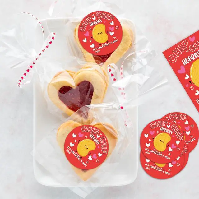 Alt view image 4 of 6 - Happy Valentine's Day Sticker Set, Chips Kids Valentine Label, 40 Round Label & Rectangular Name Tags Stickers, Valentines Sticker Tags for Snacks Gift Wrapping Classroom Friends- A02