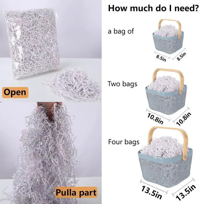 Alt view image 2 of 7 - Previvo 8oz Crinkle Cut Paper Filler Shredded Paper for Gift Baskets Gift Boxes Eco-Friendly Decorative Filler for Easter Wedding Christmas Birthday(Diamond White)