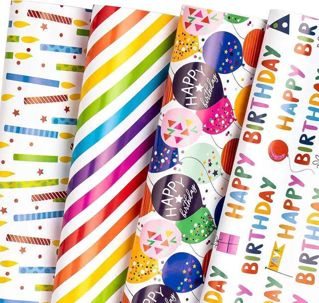 Main image of WRAPAHOLIC Birthday Wrapping Paper Sheet - 12 Sheets Folded Flat with 12 Gift Tags for Party, Baby Shower - 19.7 Inch X 27.5 Inch Per Sheet