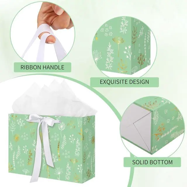 Alt view image 3 of 7 - woric 13.7" Sage Green Gift Bags for Women, 2 Pcs Gift Bag with Handles