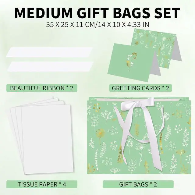 Alt view image 2 of 7 - woric 13.7" Sage Green Gift Bags for Women, 2 Pcs Gift Bag with Handles