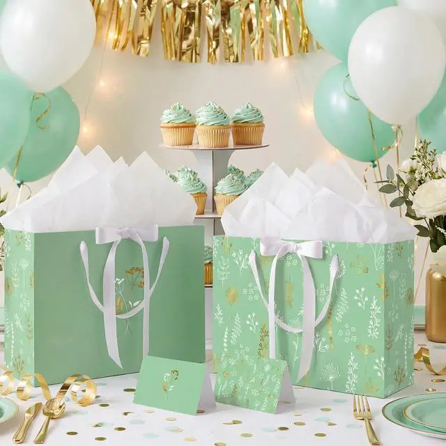 Alt view image 4 of 7 - woric 13.7" Sage Green Gift Bags for Women, 2 Pcs Gift Bag with Handles