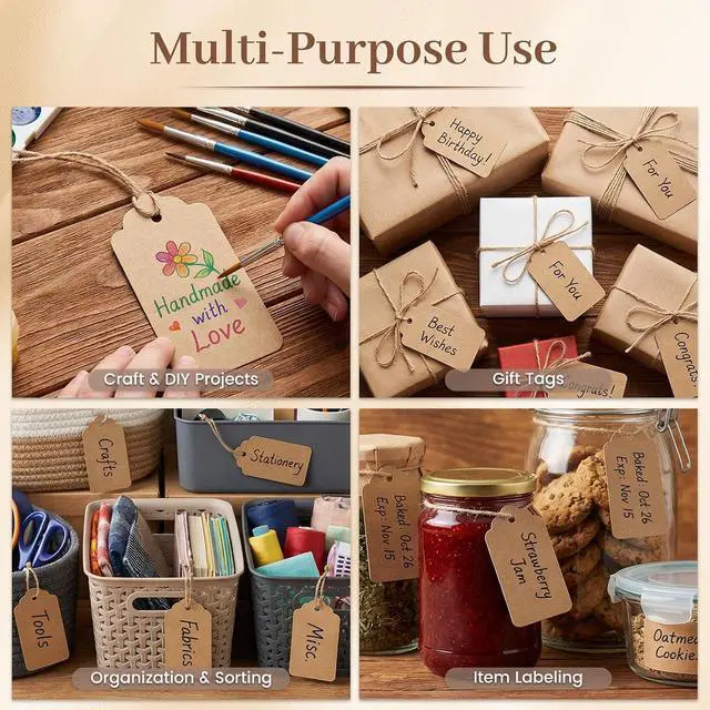 Alt view image 2 of 7 - VGOODALL 150Pcs Brown Kraft Gift Tags with String, 1.6 X 2.8 inches