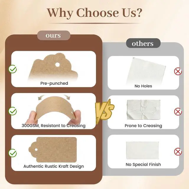 Alt view image 5 of 7 - VGOODALL 150Pcs Brown Kraft Gift Tags with String, 1.6 X 2.8 inches