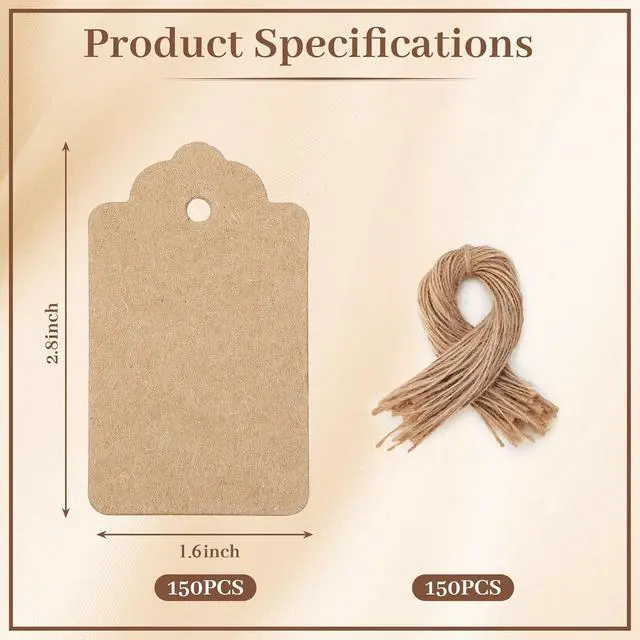 Alt view image 6 of 7 - VGOODALL 150Pcs Brown Kraft Gift Tags with String, 1.6 X 2.8 inches