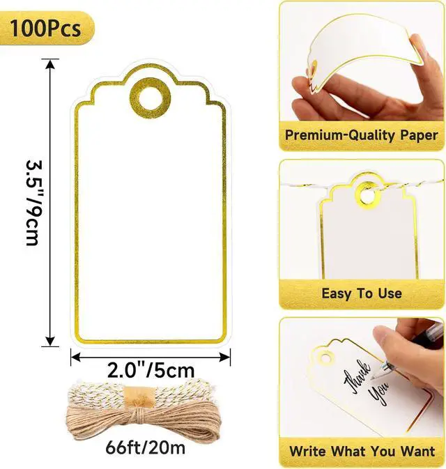 Alt view image 3 of 7 - Anwyll Gift Tags with String - 100 Pcs Gold Foil Gift Tags for Presents