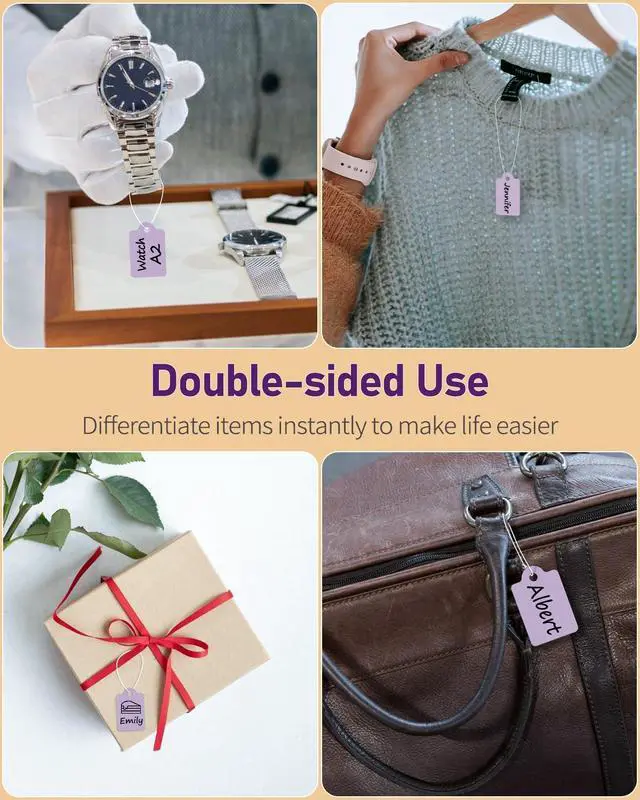 Alt view image 7 of 7 - Uniclife 200 Pcs Price Tags with String Attached 1 3/8" x 7/8" Writable Purple Hang Tags String Tag for Pricing Clothing Jewelry Price Display Labels Blank Merchandise Marking Paper Tag