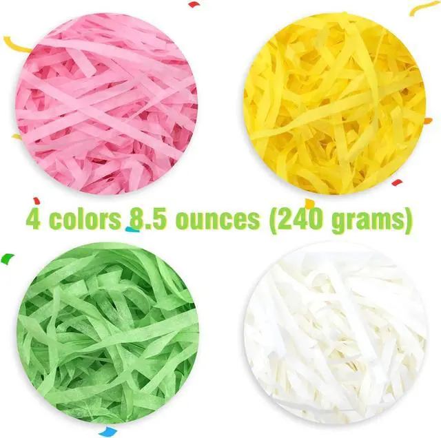 Alt view image 2 of 7 - Jremreo 4 Colors 8.5oz (240g) Easter Grass Basket Filler Bulk, Assorted Crinkle Cut Paper Shred Filler for Easter Egg Hunt Decor, Gift Wrapping & Basket Filling