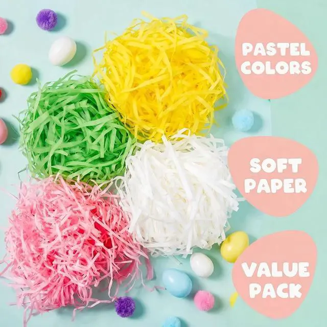 Alt view image 3 of 7 - Jremreo 4 Colors 8.5oz (240g) Easter Grass Basket Filler Bulk, Assorted Crinkle Cut Paper Shred Filler for Easter Egg Hunt Decor, Gift Wrapping & Basket Filling