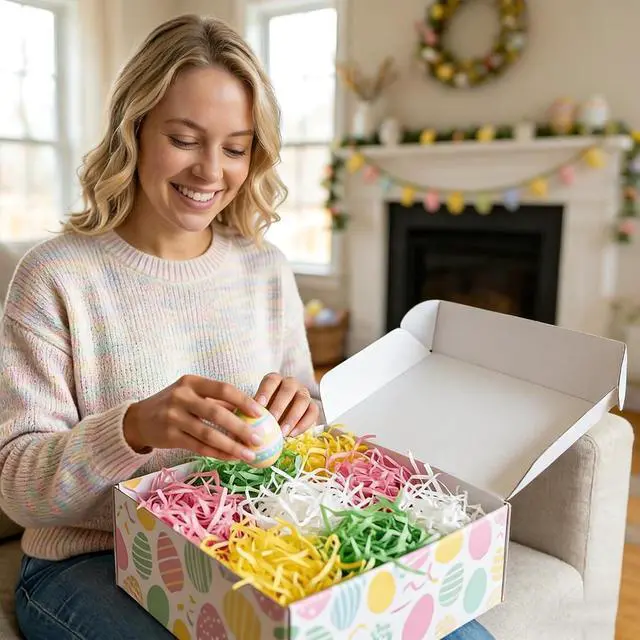 Alt view image 6 of 7 - Jremreo 4 Colors 8.5oz (240g) Easter Grass Basket Filler Bulk, Assorted Crinkle Cut Paper Shred Filler for Easter Egg Hunt Decor, Gift Wrapping & Basket Filling