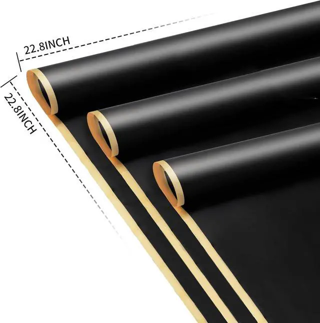 Alt view image 3 of 6 - Duyasurs 20 Sheets Floral Wrapping Paper, Waterproof Bouquet Wrapping, 22.8x22.8IN, Florist Supplies Packaging Paper, DIY Gift Box, Wedding & Birthday Gifts, Gold Edge (Black)