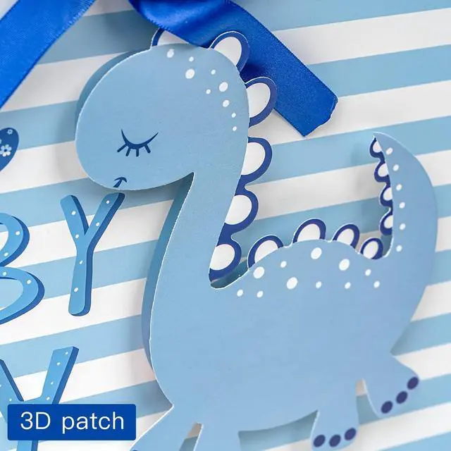 Alt view image 5 of 7 - Loveinside Baby Boy Gift Bag Blue Dinosaur Design with Tissue Paper and Greeting Card for Baby Shower, New Parents, and More - 13" x 10" x 5", 1 Pcs