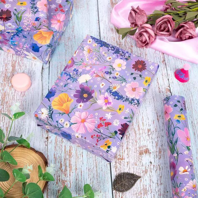 Alt view image 3 of 7 - Dtiafu Wildflower Wrapping Paper Roll for Her Mom Women Girls - Floral Design Gift Wrap for Birthday Wedding Holiday Bridal Shower Mothers Day Spring Summer(Total 28.5sq.ft)