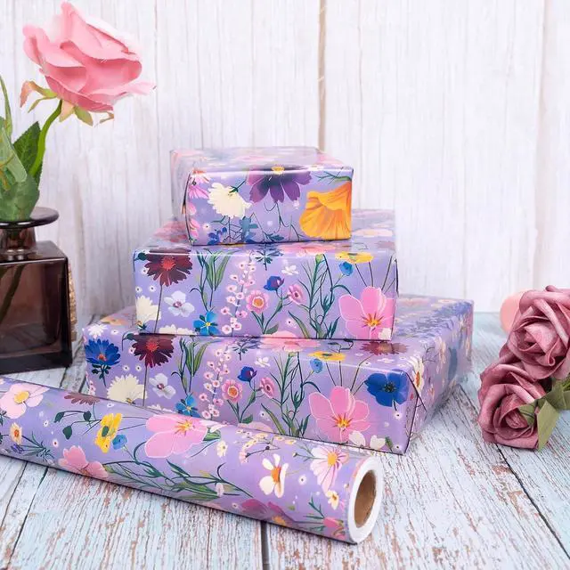 Alt view image 5 of 7 - Dtiafu Wildflower Wrapping Paper Roll for Her Mom Women Girls - Floral Design Gift Wrap for Birthday Wedding Holiday Bridal Shower Mothers Day Spring Summer(Total 28.5sq.ft)