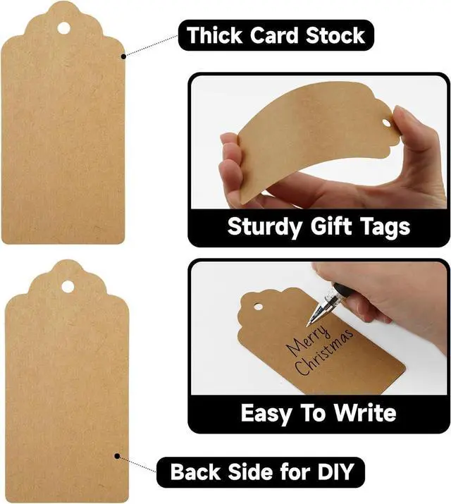 Alt view image 3 of 7 - KINGLAKE Kraft Paper Gift Tags 2X4 Inch With String - 50 Pcs Brown Price Tags for Christmas Presents, Holiday Bags, Wrapping Crafts