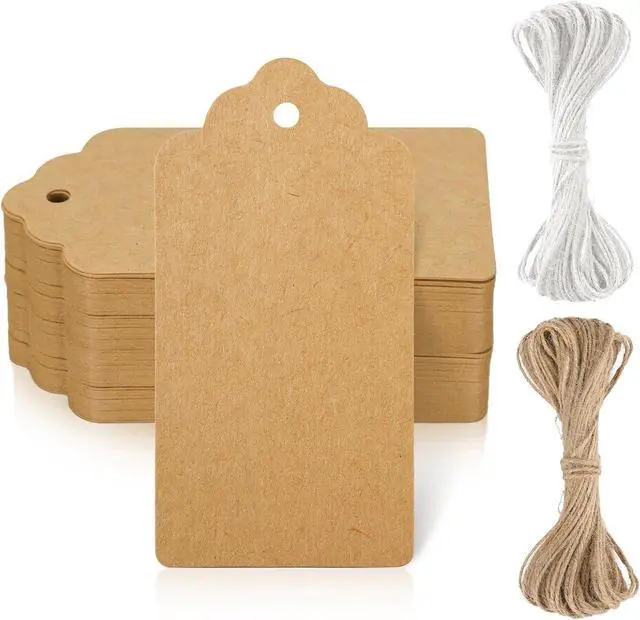 Main image of KINGLAKE Kraft Paper Gift Tags 2X4 Inch With String - 50 Pcs Brown Price Tags for Christmas Presents, Holiday Bags, Wrapping Crafts