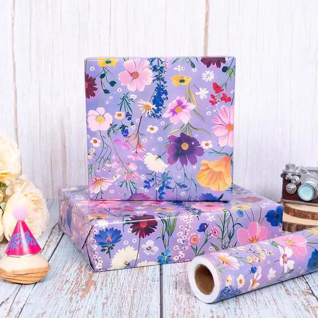 Alt view image 7 of 7 - Dtiafu Wildflower Wrapping Paper Roll for Her Mom Women Girls - Floral Design Gift Wrap for Birthday Wedding Holiday Bridal Shower Mothers Day Spring Summer(Total 28.5sq.ft)