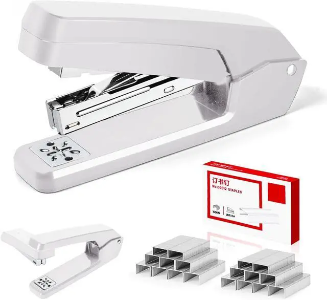 Main image of MJMX 360° Rotating Swing-Arm Stapler, 25-Sheet Capacity, with 1000 Staples, 8-Position Lock, ABS Durable Design, for Office/Home/School (White)