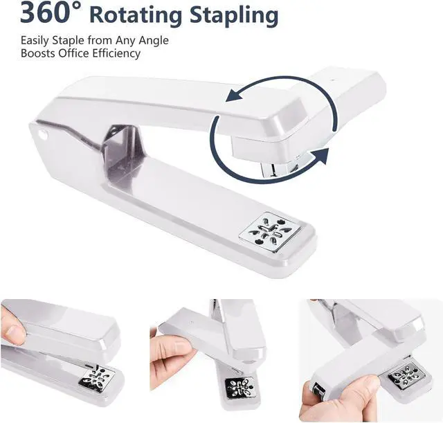 Alt view image 2 of 6 - MJMX 360° Rotating Swing-Arm Stapler, 25-Sheet Capacity, with 1000 Staples, 8-Position Lock, ABS Durable Design, for Office/Home/School (White)