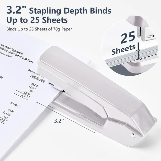 Alt view image 3 of 6 - MJMX 360° Rotating Swing-Arm Stapler, 25-Sheet Capacity, with 1000 Staples, 8-Position Lock, ABS Durable Design, for Office/Home/School (White)