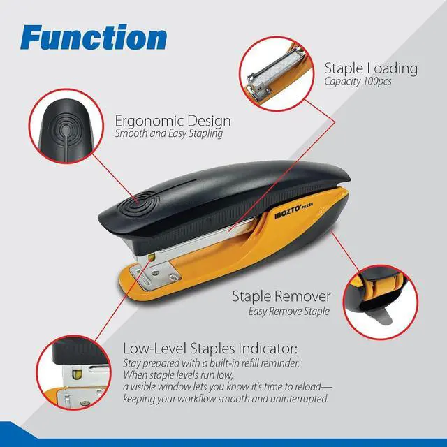Alt view image 4 of 7 - Ergonomic Stapler, 20 Sheet Capacity & 100 Staples Storage, with Staple Remover & Non-Slip Base, for Office, School, Home Use