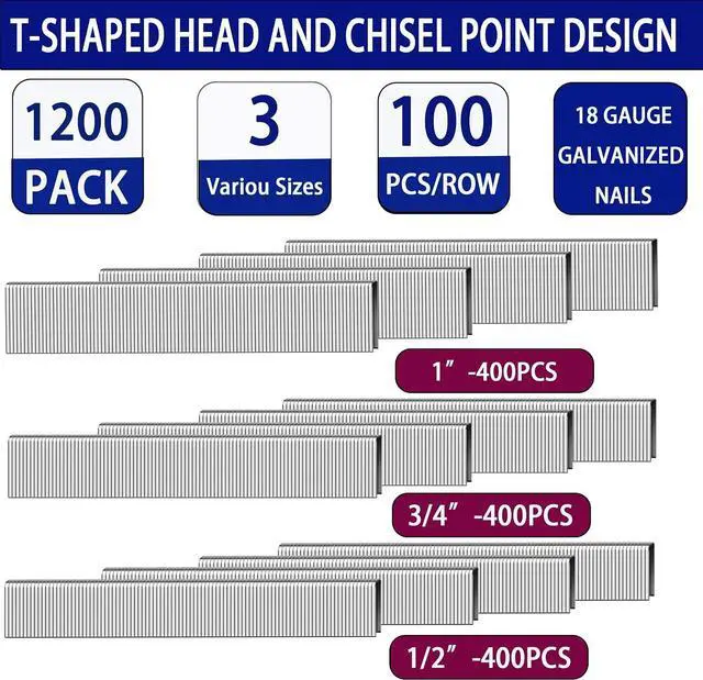 Alt view image 2 of 7 - HW HAMWOO 18 Gauge Narrow Crown Staples,1/2",3/4",1":1200pcs