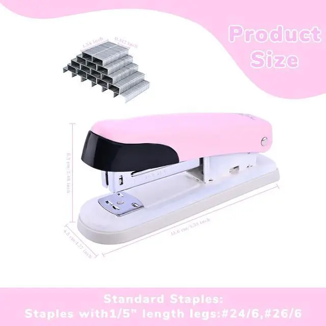 Alt view image 2 of 7 - Temiary Stapler, Desktop Metal Staplers with 2000 Standard Staples, 25 Sheet Capacity, One Finger Stapling, Jam Free, No Effort Staplers for Classroom, Office or Desk (Pink)
