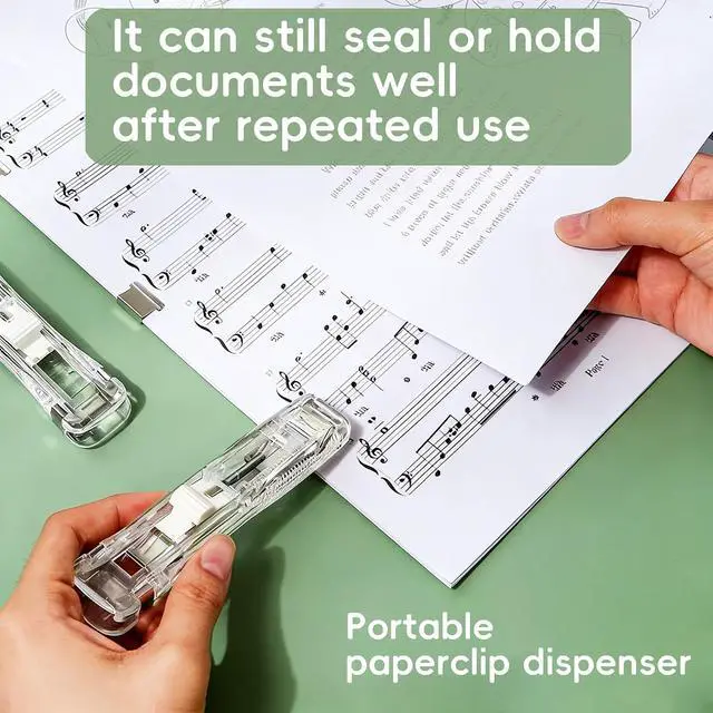 Alt view image 3 of 6 - Portable Binder Clip Stapler, 2 Pack Damage-Free & No-Hole Paper Clamp Dispenser with 100 Metal Clips, Handheld Stapleless Stapler for Office Home School Document Organization