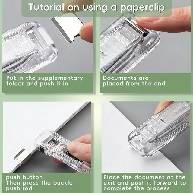 Alt view image 4 of 6 - Portable Binder Clip Stapler, 2 Pack Damage-Free & No-Hole Paper Clamp Dispenser with 100 Metal Clips, Handheld Stapleless Stapler for Office Home School Document Organization